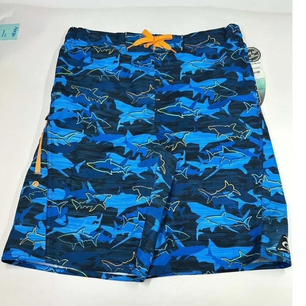 Laguna Boys Blue Electric Sharks‎ Swim Trunks Size XL